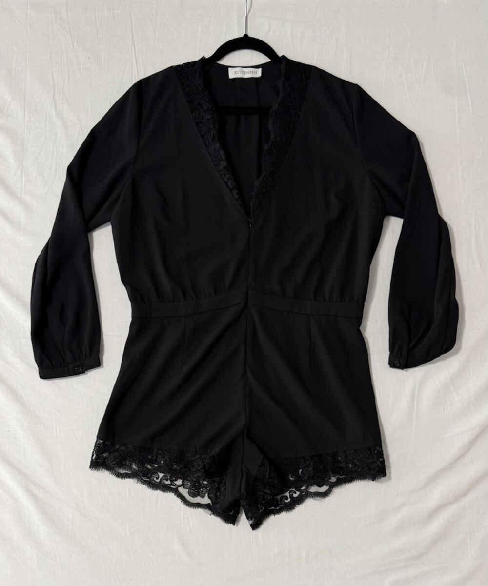 Kittenish - Black Lace romper stomper long sleeve Women’s Size XL
